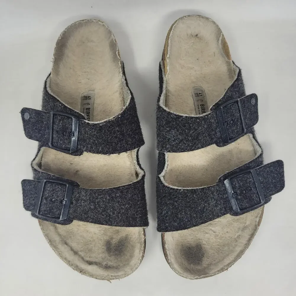 Birkenstock Arizona Sandals EU41 US8.5 Rivet Wool Felt Doubleface Gray Slip On